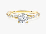 Cushion Twisted Lab Grown Diamond Engagement Ring with Pave Set Side Stones (1.00 CT)