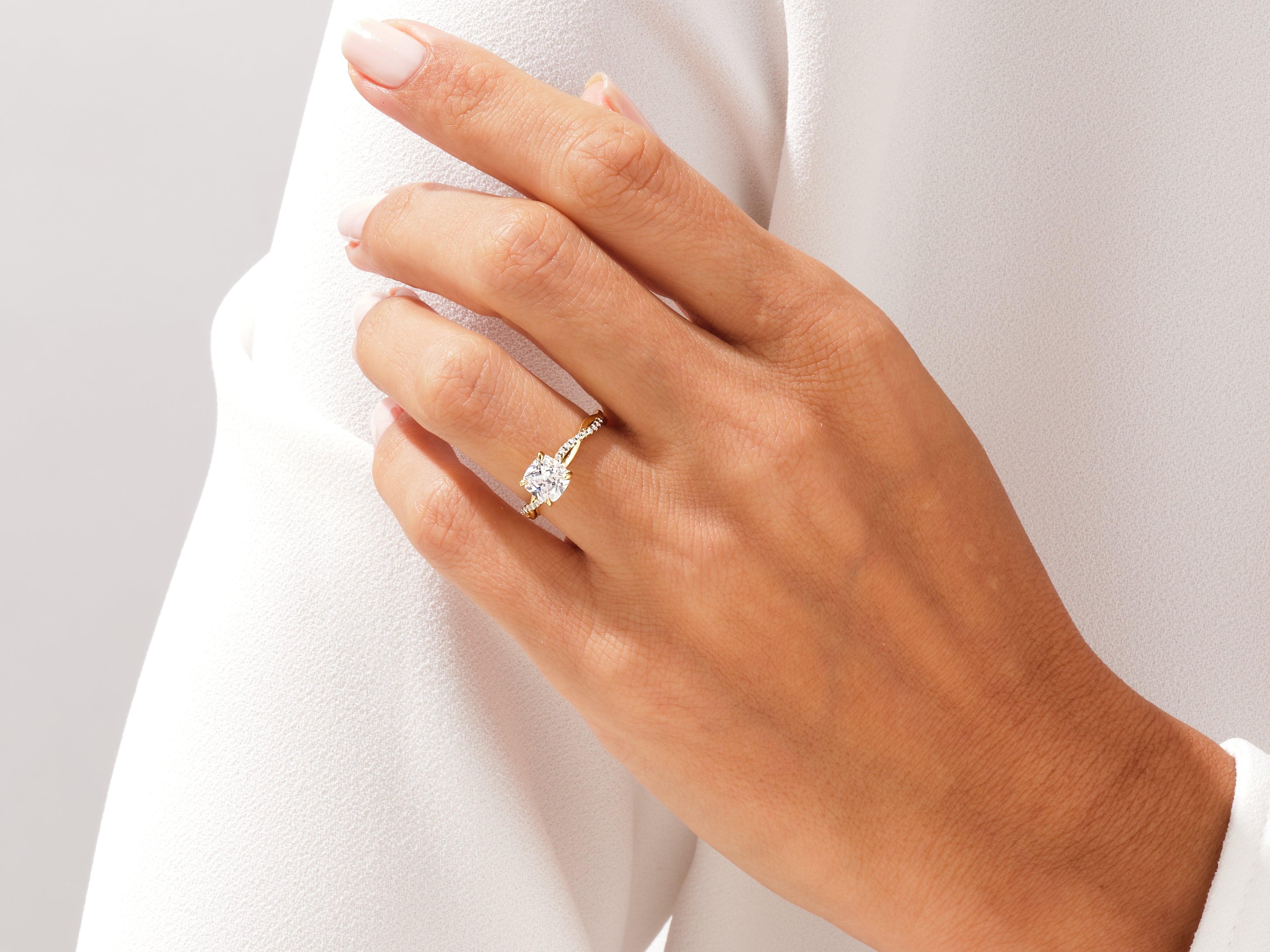 Cushion Twisted Lab Grown Diamond Engagement Ring with Pave Set Side Stones (1.00 CT)