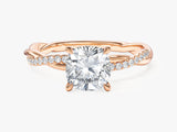 Cushion Twisted Lab Grown Diamond Engagement Ring with Pave Set Side Stones (1.50 CT)