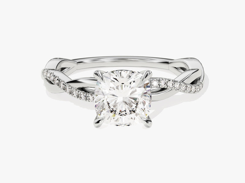 Cushion Twisted Lab Grown Diamond Engagement Ring with Pave Set Side Stones (1.50 CT)