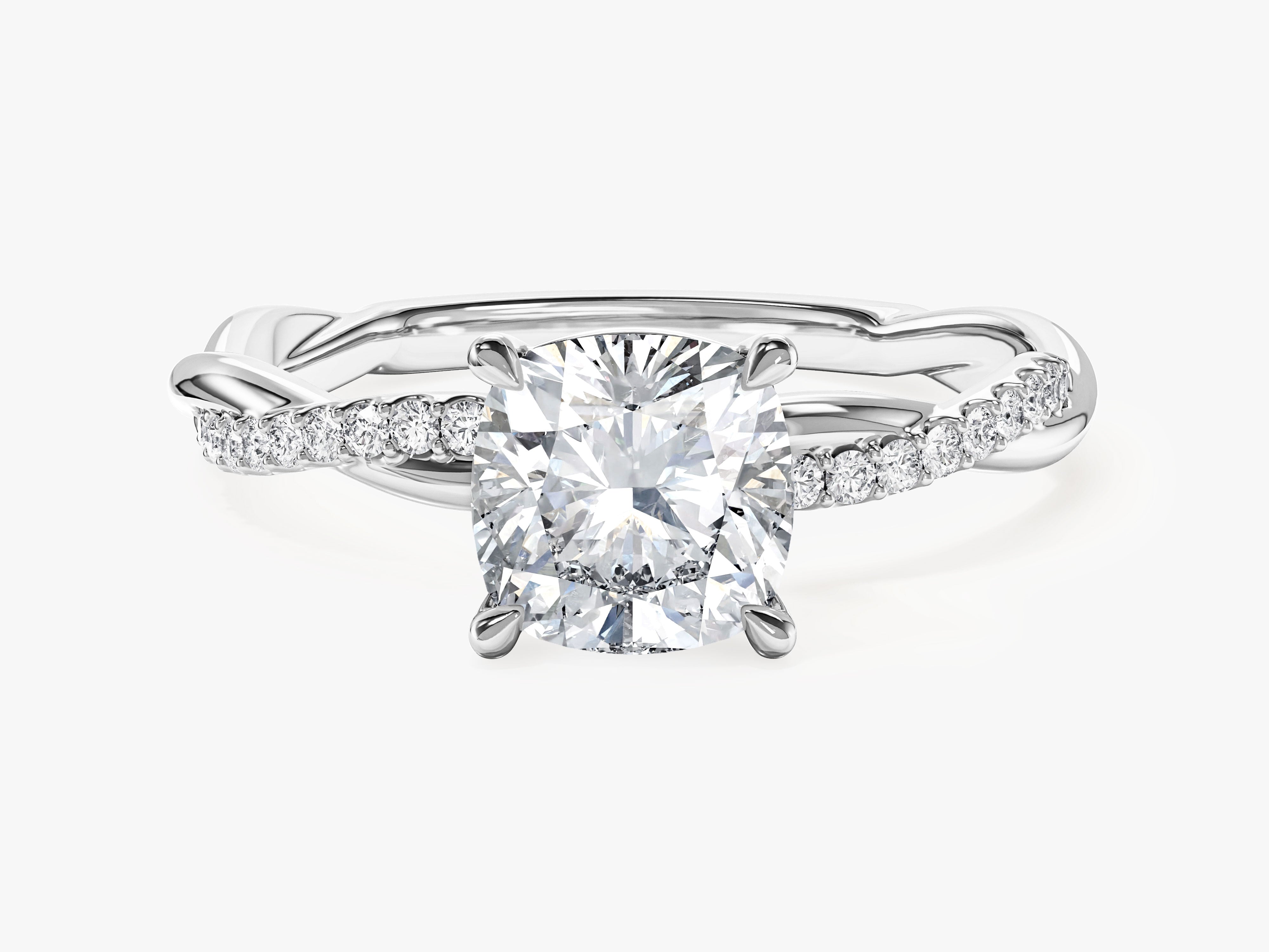 Cushion Twisted Moissanite Engagement Ring with Pave Set Side Stones (1.50 CT)