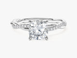 Cushion Twisted Lab Grown Diamond Engagement Ring with Pave Set Side Stones (1.50 CT)