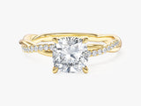 Cushion Twisted Lab Grown Diamond Engagement Ring with Pave Set Side Stones (1.50 CT)