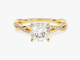 Cushion Twisted Moissanite Engagement Ring with Pave Set Side Stones (1.50 CT)