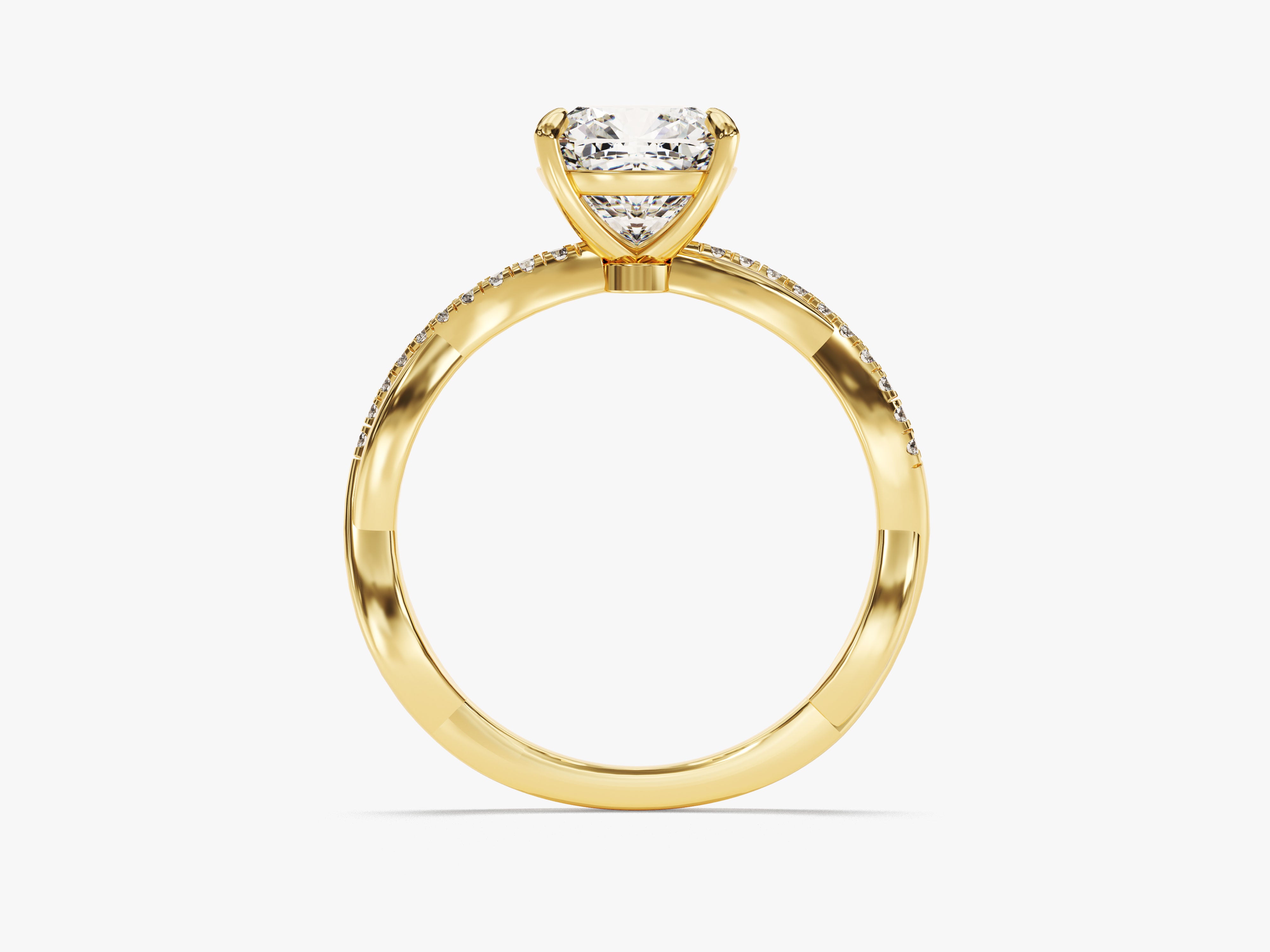 Gold diamond engagement ring with pavé band