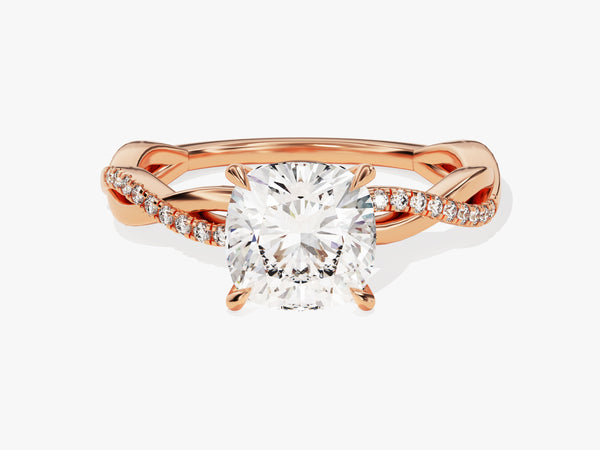 Cushion Twisted Diamond Engagement Ring with Pave Set Side Stones (2.00 CT)