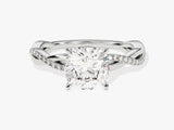 Cushion Twisted Moissanite Engagement Ring with Pave Set Side Stones (2.00 CT)