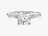 Cushion Twisted Lab Grown Diamond Engagement Ring with Pave Set Side Stones (2.00 CT)
