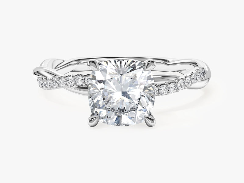 Cushion Twisted Moissanite Engagement Ring with Pave Set Side Stones (2.00 CT)