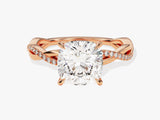 Cushion Twisted Moissanite Engagement Ring with Pave Set Side Stones (3.00 CT)