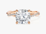 Cushion Twisted Lab Grown Diamond Engagement Ring with Pave Set Side Stones (3.00 CT)