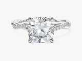 Cushion Twisted Lab Grown Diamond Engagement Ring with Pave Set Side Stones (3.00 CT)