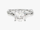 Diamond engagement ring with intertwined band and pave diamonds