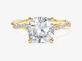 Cushion Twisted Moissanite Engagement Ring with Pave Set Side Stones (3.00 CT)