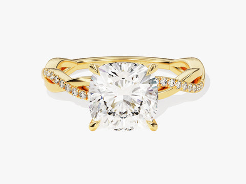 Cushion Twisted Moissanite Engagement Ring with Pave Set Side Stones (3.00 CT)