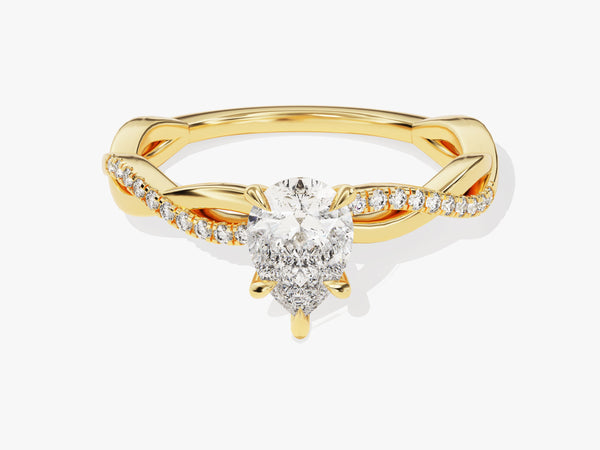 Pear Twisted Diamond Engagement Ring with Pave Set Side Stones (1.00 CT)