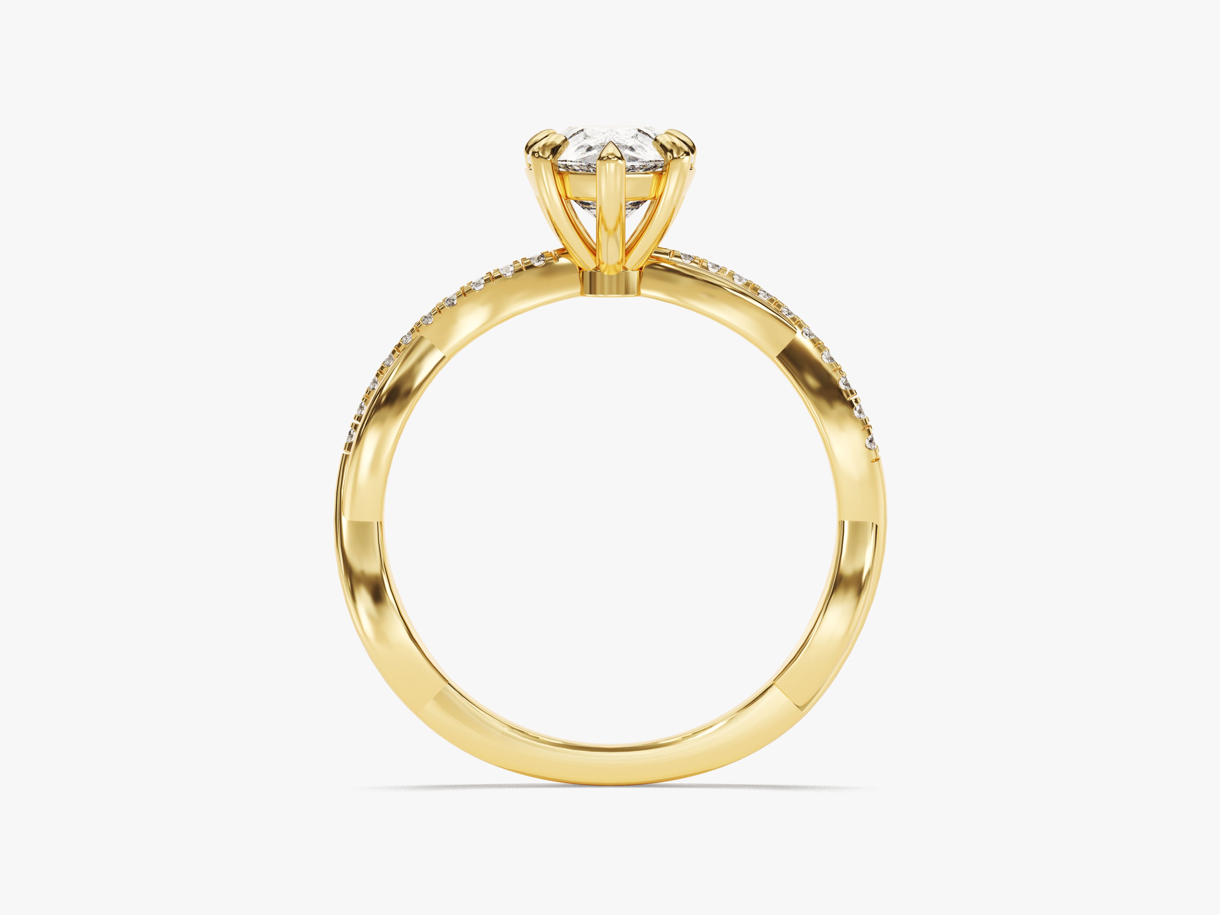 Gold diamond engagement ring with pave band