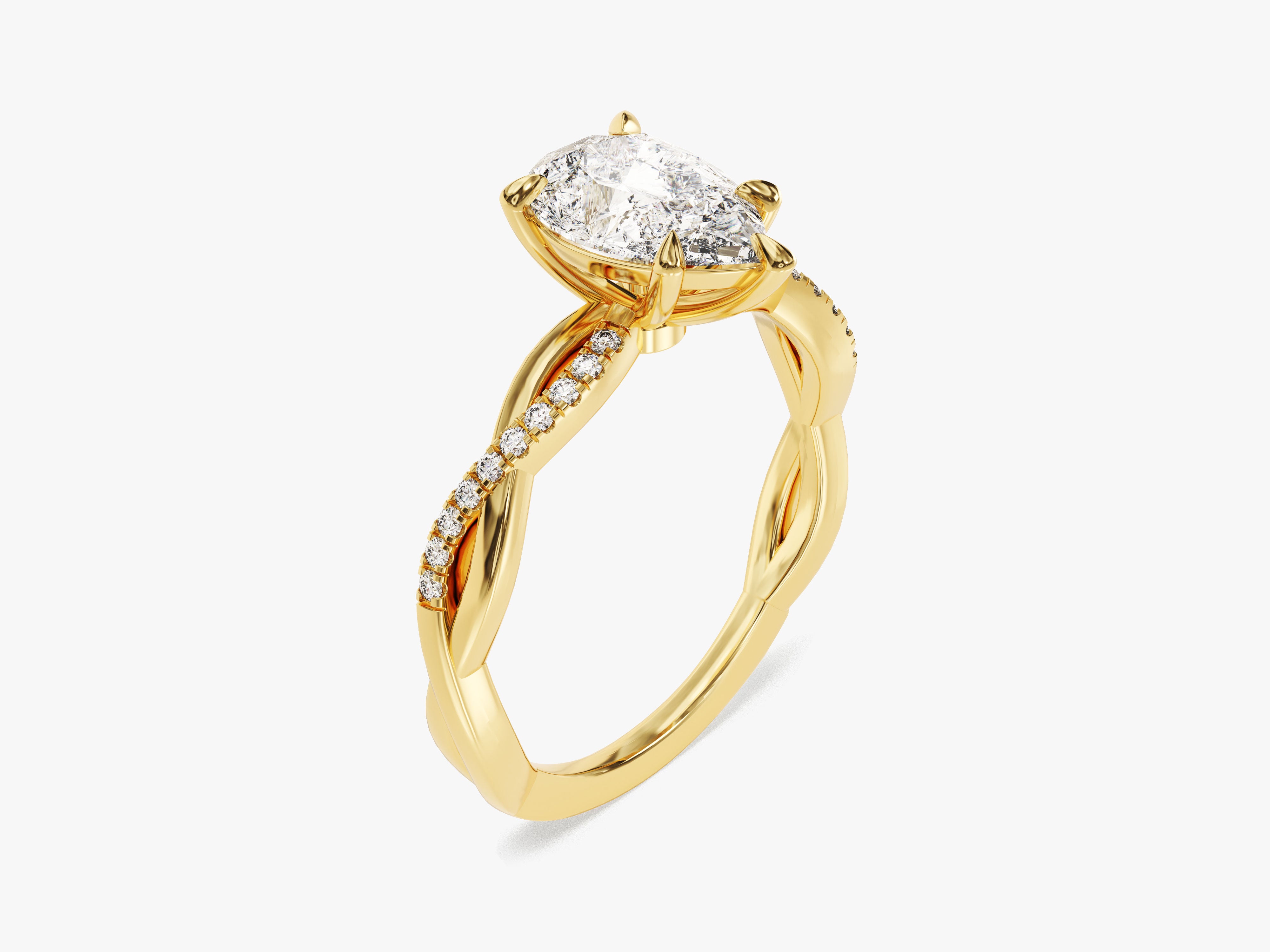 Gold pear-shaped diamond engagement ring with twisted band