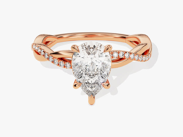 Pear Twisted Moissanite Engagement Ring with Pave Set Side Stones (1.50 CT)