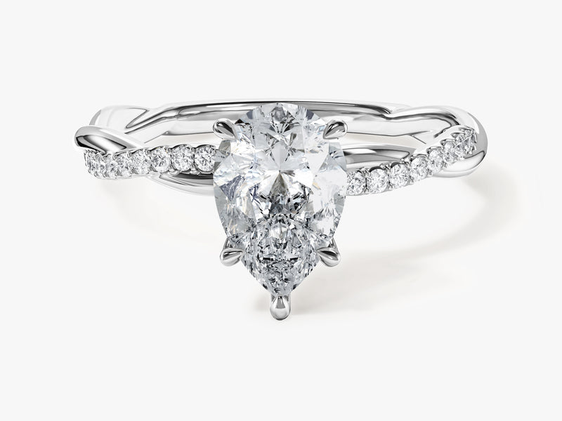 Pear Twisted Moissanite Engagement Ring with Pave Set Side Stones (1.50 CT)