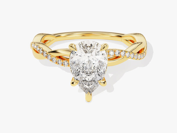Pear Twisted Moissanite Engagement Ring with Pave Set Side Stones (1.50 CT)