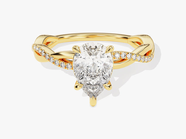 Pear Twisted Diamond Engagement Ring with Pave Set Side Stones (1.50 CT)