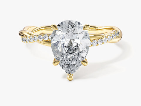 Pear Twisted Moissanite Engagement Ring with Pave Set Side Stones (2.00 CT)