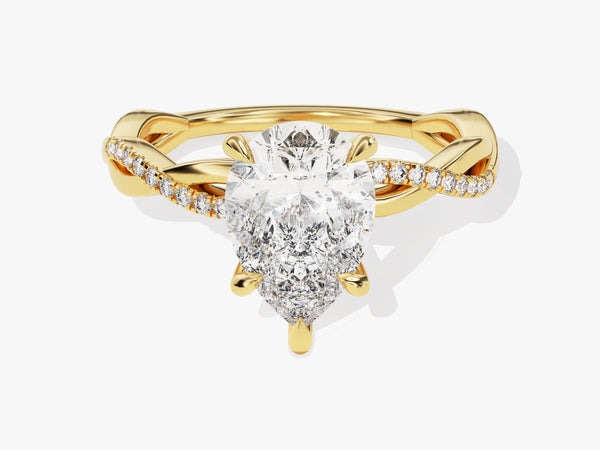 Pear Twisted Diamond Engagement Ring with Pave Set Side Stones (2.00 CT)