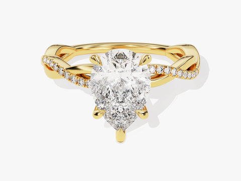 Pear Twisted Moissanite Engagement Ring with Pave Set Side Stones (2.00 CT)