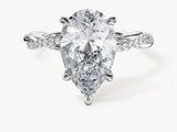 Pear Twisted Lab Grown Diamond Engagement Ring with Pave Set Side Stones (3.00 CT)