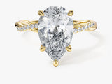 Pear Twisted Lab Grown Diamond Engagement Ring with Pave Set Side Stones (3.00 CT)