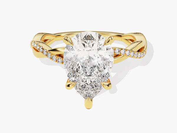 Pear Twisted Moissanite Engagement Ring with Pave Set Side Stones (3.00 CT)