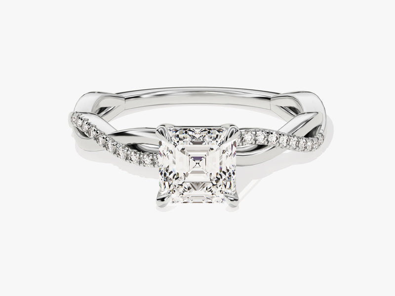 Asscher Twisted Diamond Engagement Ring with Pave Set Side Stones (1.00 CT)