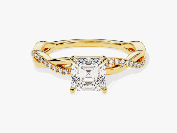 Asscher Twisted Moissanite Engagement Ring with Pave Set Side Stones (1.00 CT)