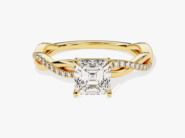 Asscher Twisted Diamond Engagement Ring with Pave Set Side Stones (1.00 CT)