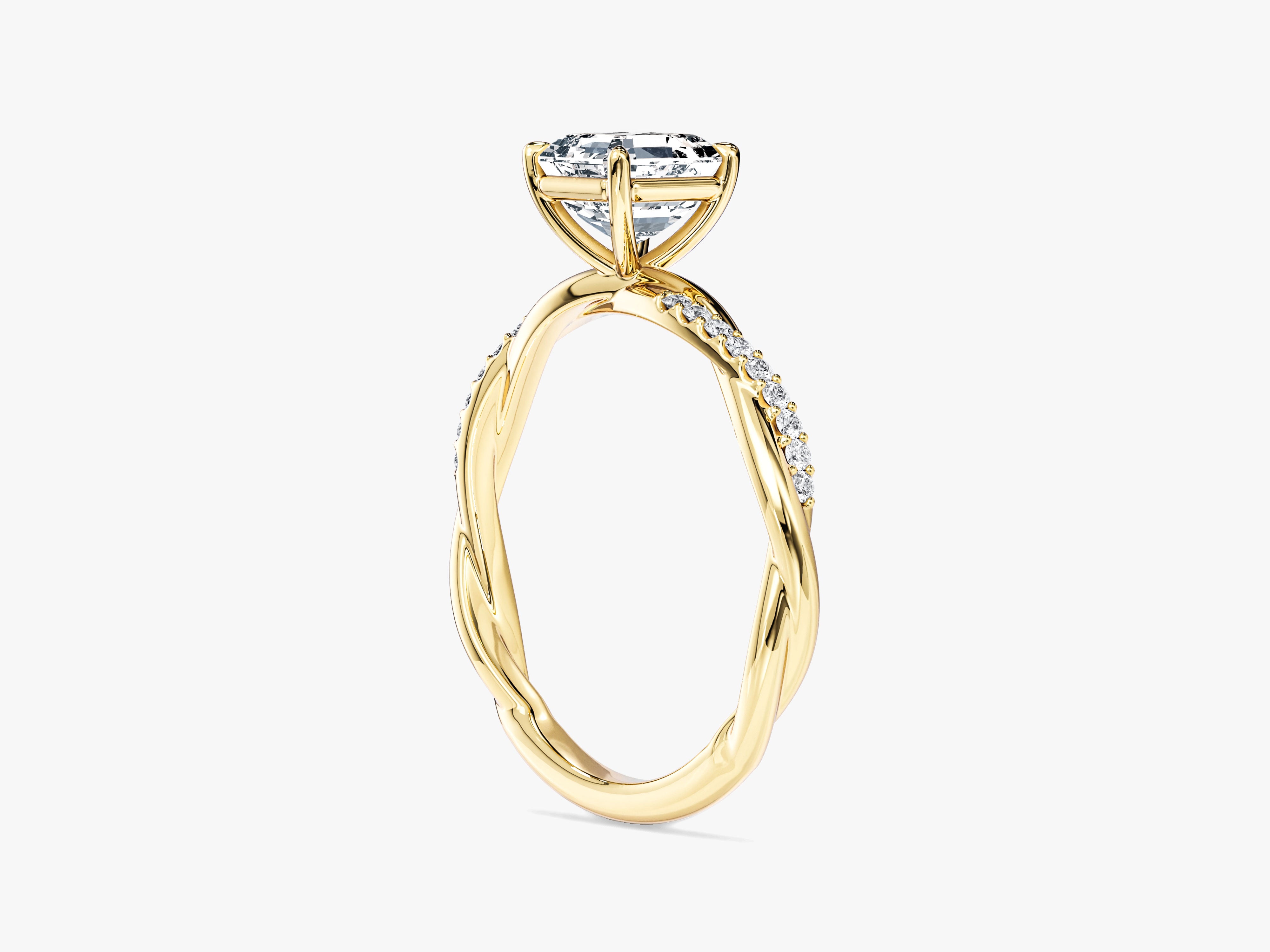 Asscher Twisted Moissanite Engagement Ring with Pave Set Side Stones (1.00 CT)