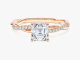 Asscher Twisted Moissanite Engagement Ring with Pave Set Side Stones (1.00 CT)