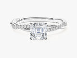 Asscher Twisted Moissanite Engagement Ring with Pave Set Side Stones (1.00 CT)