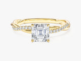 Asscher Twisted Moissanite Engagement Ring with Pave Set Side Stones (1.00 CT)