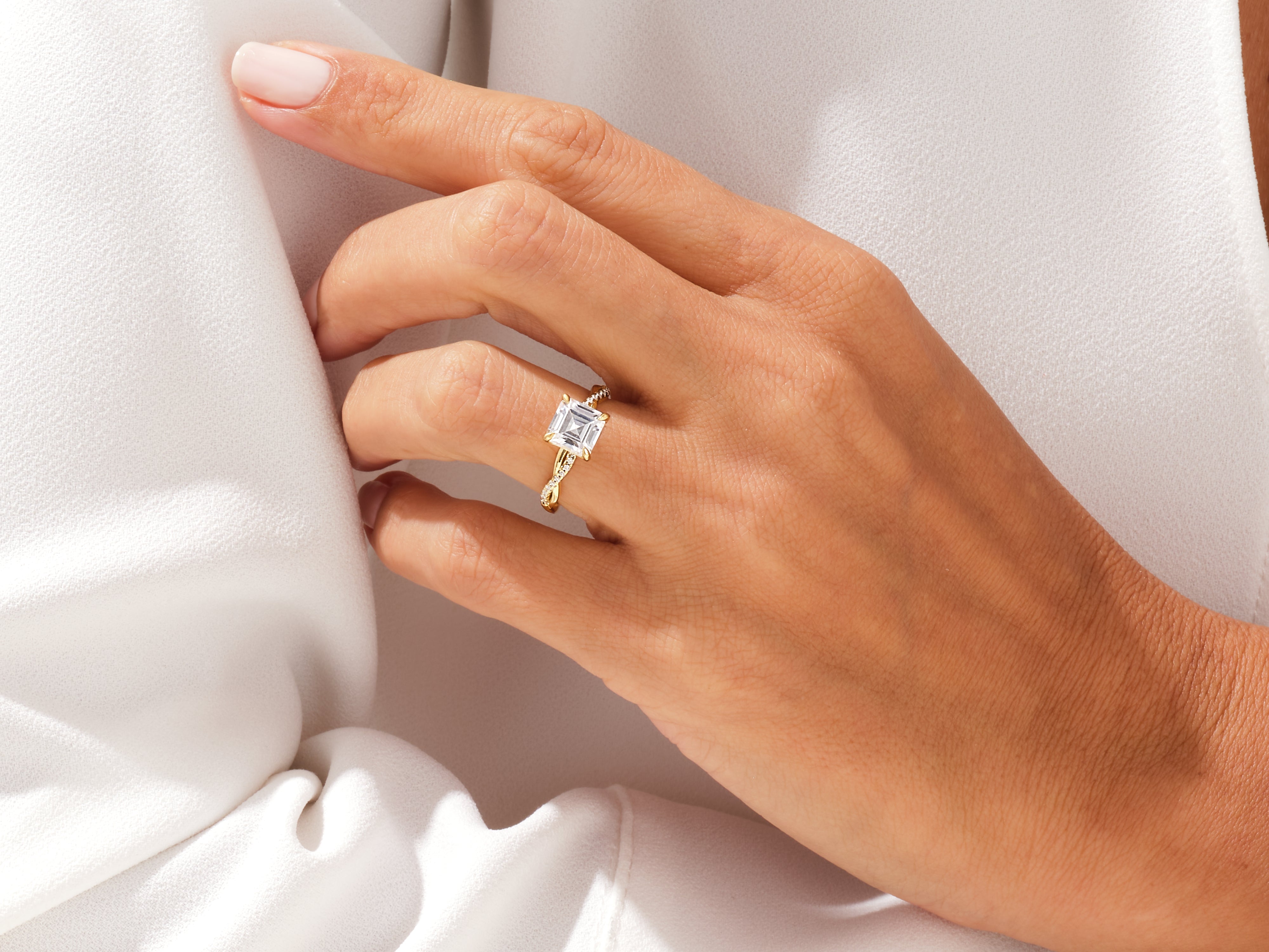 Asscher Twisted Lab Grown Diamond Engagement Ring with Pave Set Side Stones (1.00 CT)