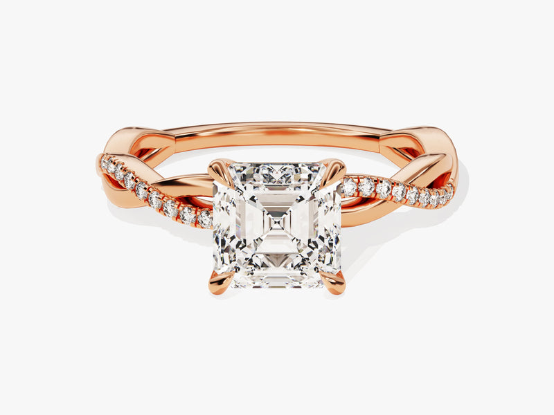 Asscher Twisted Diamond Engagement Ring with Pave Set Side Stones (1.50 CT)