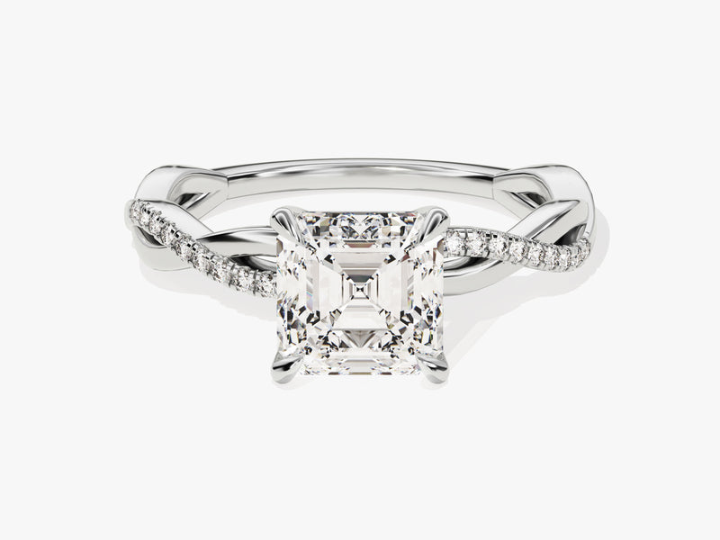 Asscher Twisted Moissanite Engagement Ring with Pave Set Side Stones (1.50 CT)