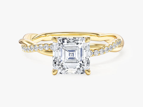 Asscher Twisted Moissanite Engagement Ring with Pave Set Side Stones (1.50 CT)