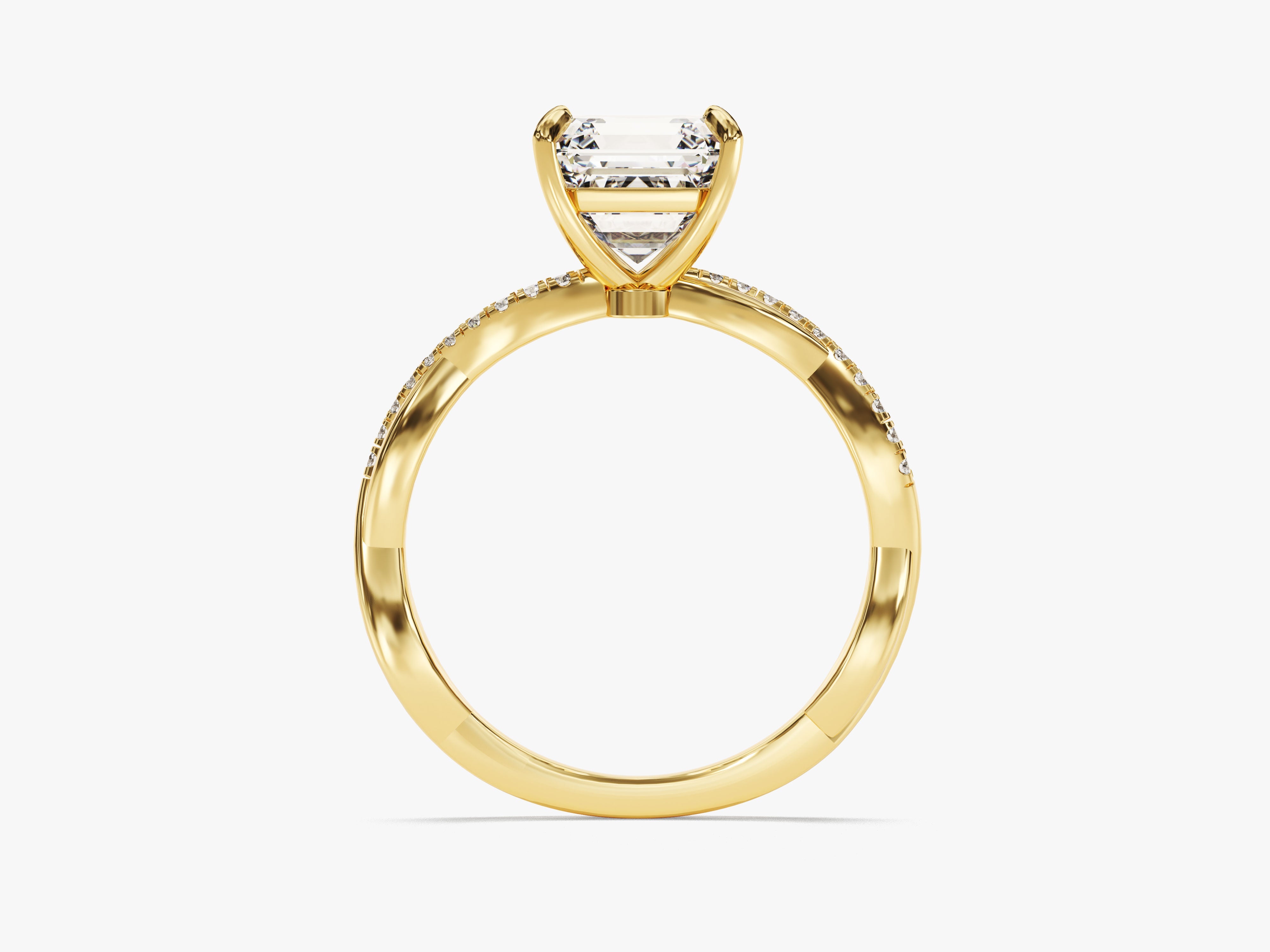 Asscher Twisted Lab Grown Diamond Engagement Ring with Pave Set Side Stones (2.00 CT)