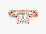 Asscher Twisted Moissanite Engagement Ring with Pave Set Side Stones (2.00 CT)