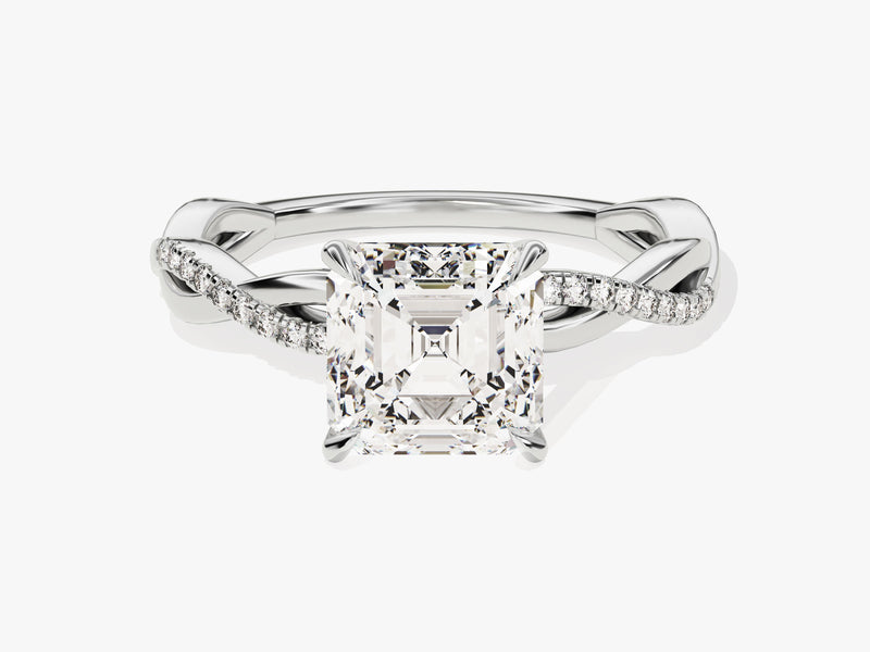 Asscher Twisted Diamond Engagement Ring with Pave Set Side Stones (2.00 CT)