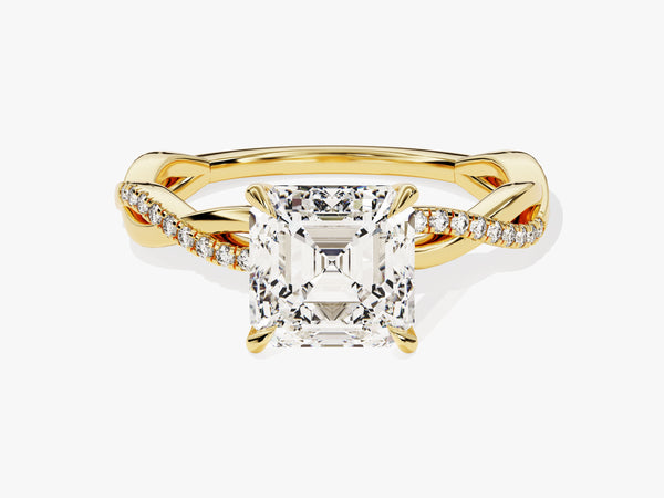 Asscher Twisted Lab Grown Diamond Engagement Ring with Pave Set Side Stones (2.00 CT)