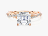 Asscher Twisted Lab Grown Diamond Engagement Ring with Pave Set Side Stones (2.00 CT)