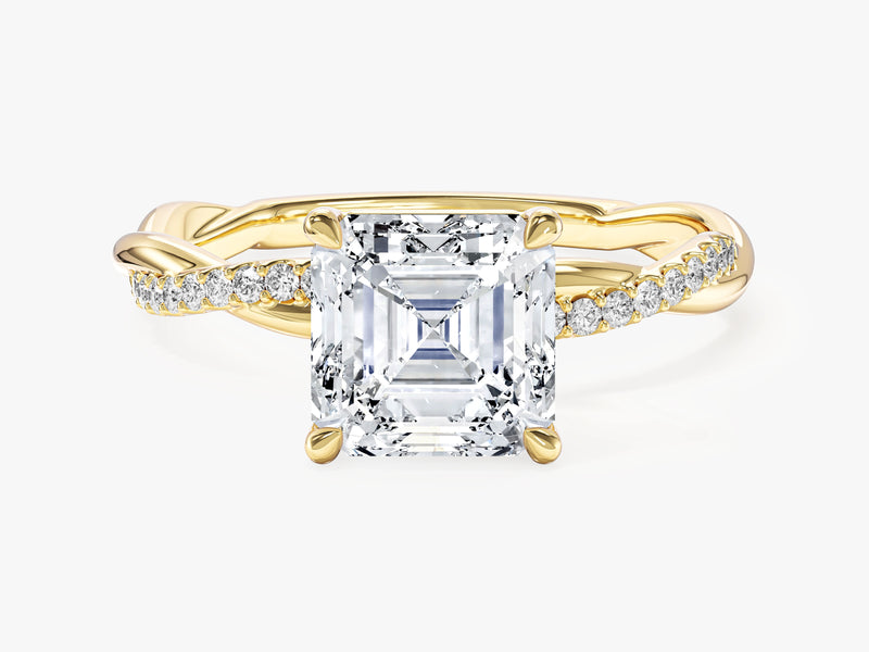 Asscher Twisted Lab Grown Diamond Engagement Ring with Pave Set Side Stones (2.00 CT)