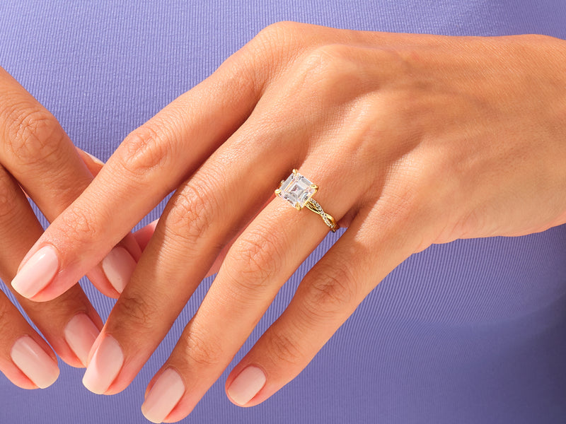 Asscher Twisted Moissanite Engagement Ring with Pave Set Side Stones (3.00 CT)